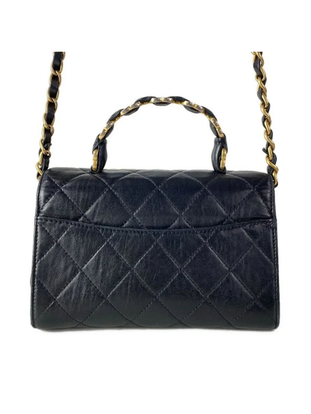 Chanel Shoulder Bag Top Handle Mini Flap Bagmatelasse Black Matte Gold 2-Way
